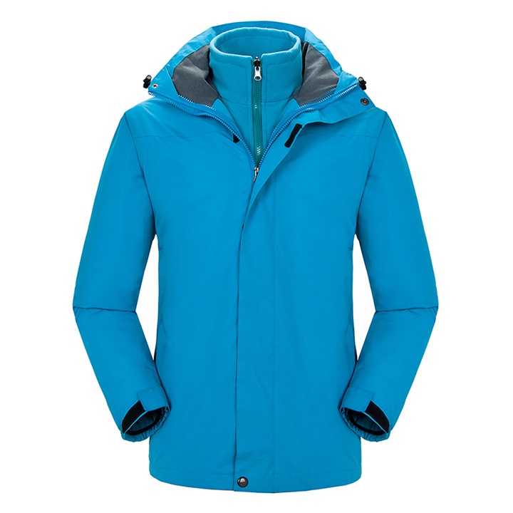 男士素色沖鋒衣兩件套沖鋒衣--湖藍色(圖1)